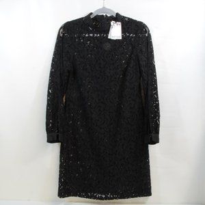 Kensie Black Lace Shell Full Mesh Midi Cold Shoulder Dress Size 8 NWT